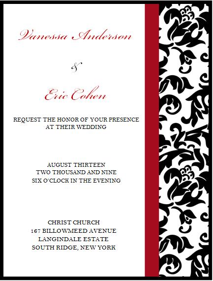 red black and white wedding invitations. Black, White amp; Red Demask